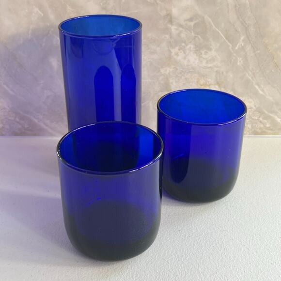 Libbey Metropolitan Tumbler Glasses set of 3 Cobalt Blue Round Bottom Vintage - Picture 2 of 9